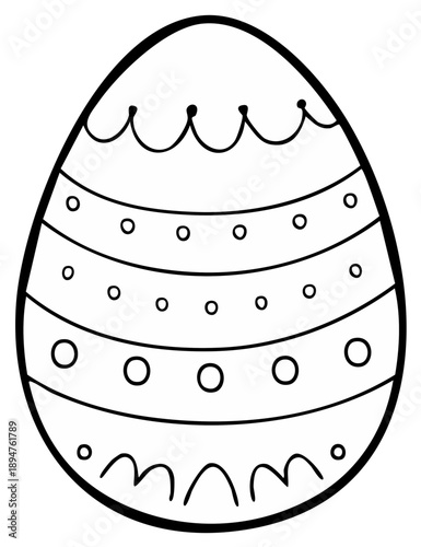 Decorative Easter egg outline with stripes and polka dots, ready for coloring