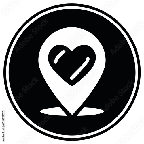Heart Filled Location Pointer Black and White Design. Love Filled Geolocation Pin. Ideal spot and sweet place marker emblem.