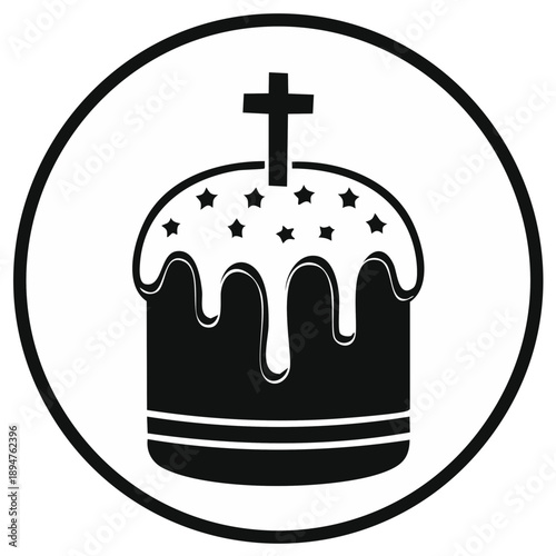 Stylized Easter cake with cross and stars in a circle