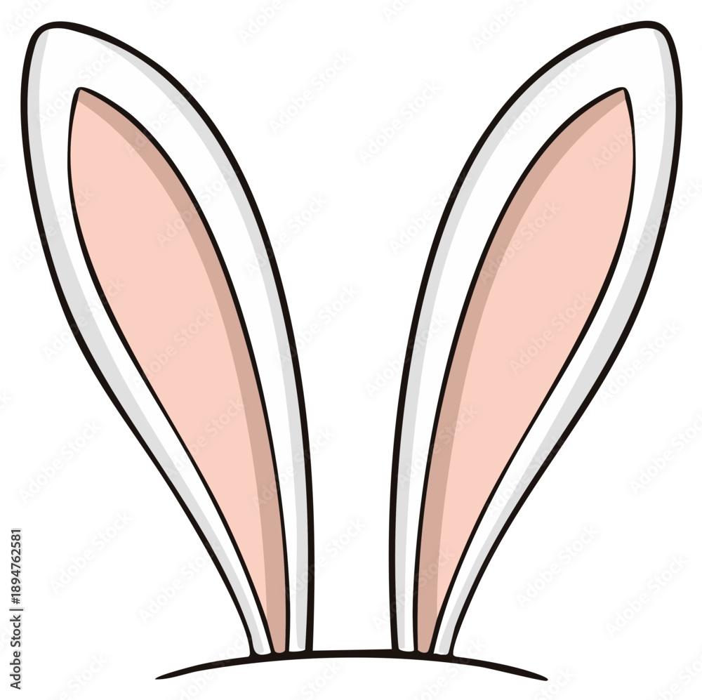Fototapeta premium Cute white rabbit ears with pink interior cartoon illustration for Easter or animal themed design