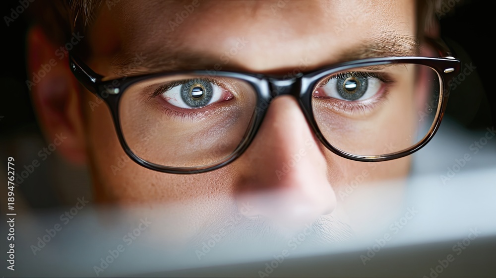 Fototapeta premium Intense Focus: Man's Eyes on Screen