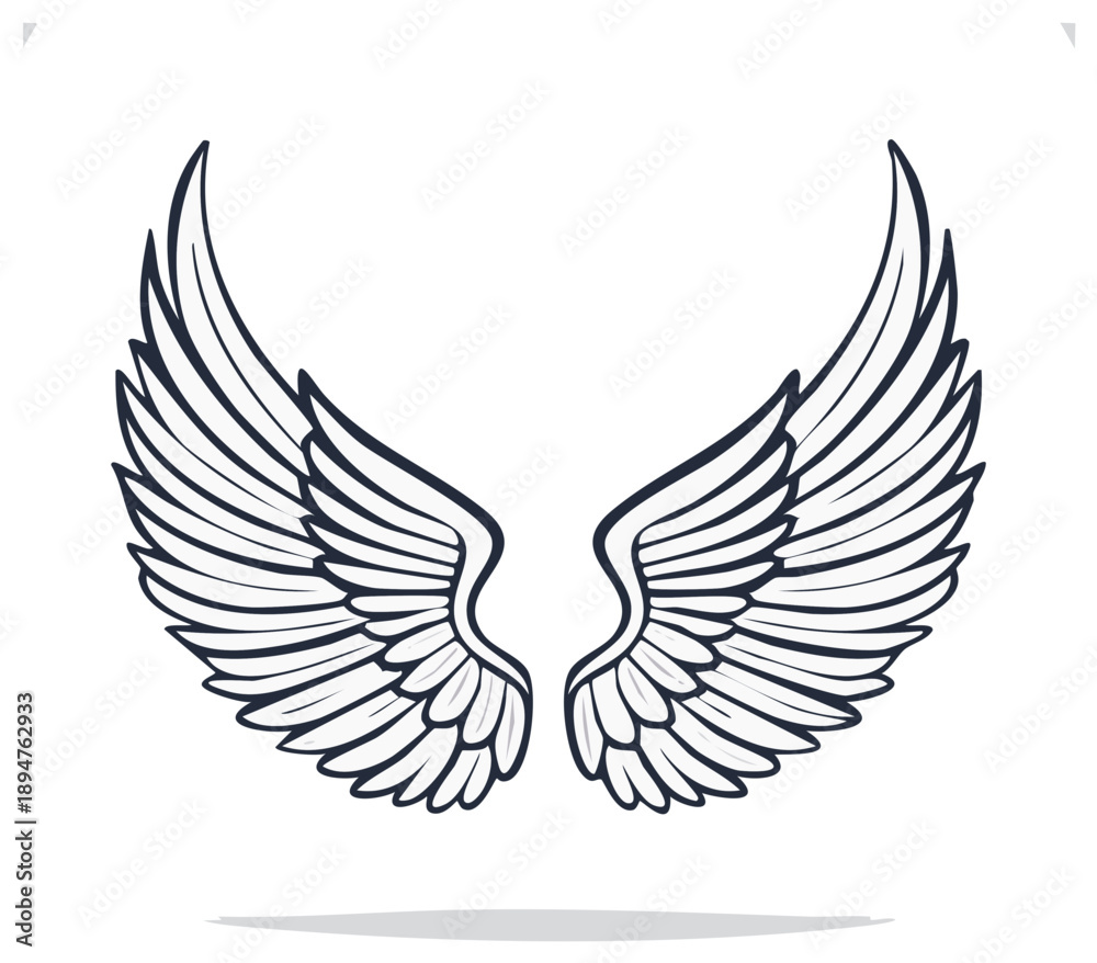 Obraz premium Stylized angel wings illustration in a classic outline design with subtle shading and shadows