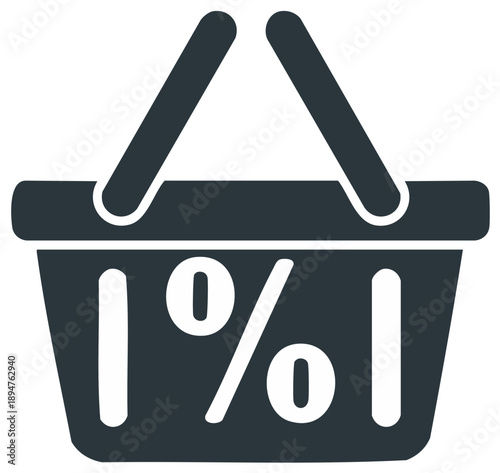 One Percent Off Offer Shopping Basket Icon Percentage Discount Concept
