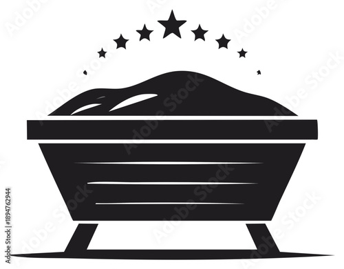 Simple Black Silhouette of a Manger with Stars Above Representing a Holy Birth