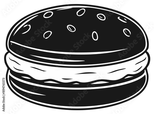 Monochrome Cheeseburger Graphic: Detailed Vector Illustration of a Fast Food Treat