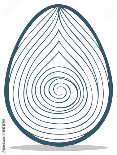 Stylized Easter egg design with concentric lines and geometric spiral
