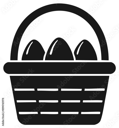 Simple illustration of an egg basket filled with three eggs for Easter
