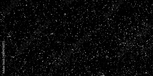 Chaotic white star bokeh on a isolated black background. Starry night sky galaxy space background.