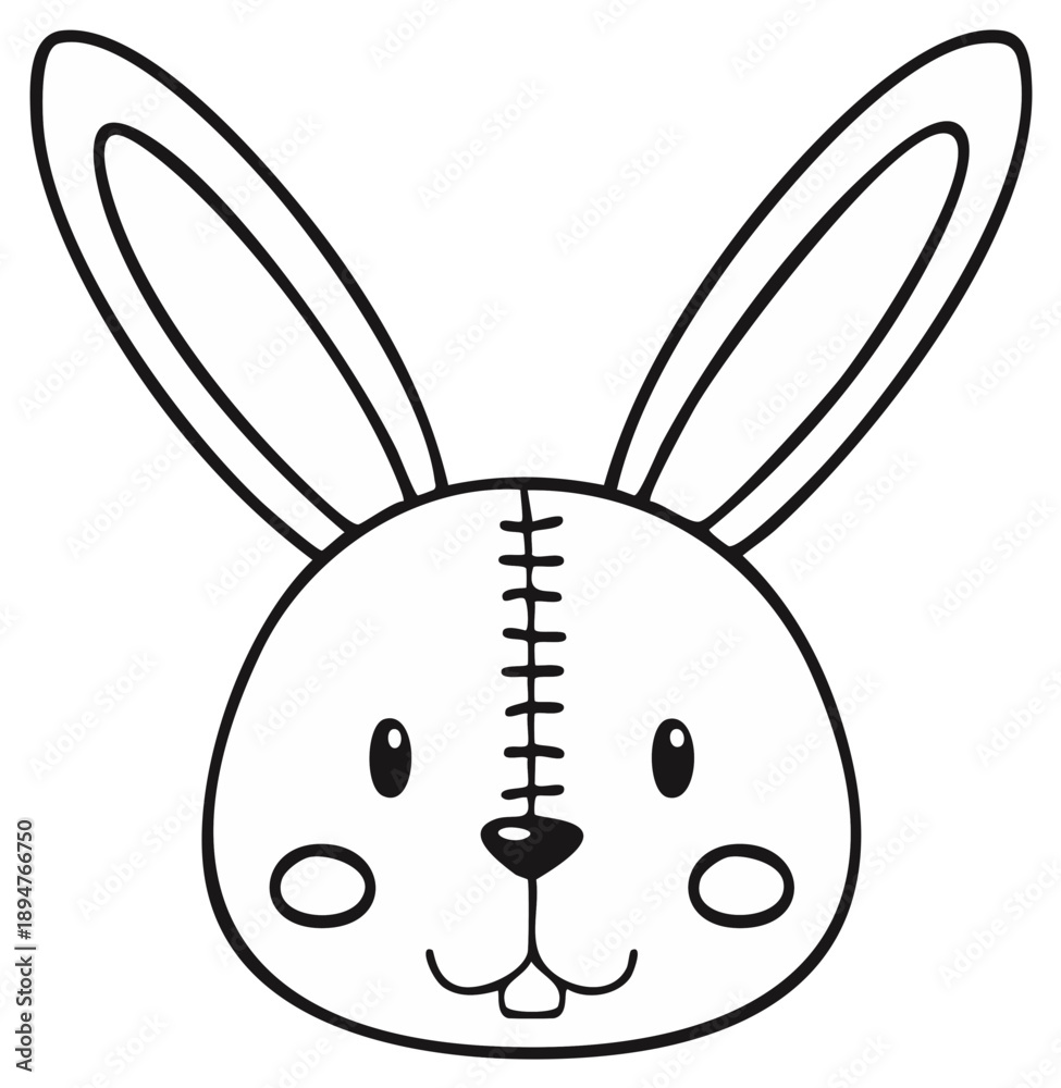 Obraz premium Adorable cartoon bunny rabbit head outline simple illustration for coloring pages and kids crafts