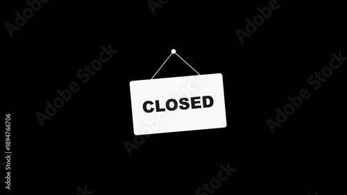 Closed tag closed label closed sign hanging minimal motion graphics with alpha channel (transparent background)