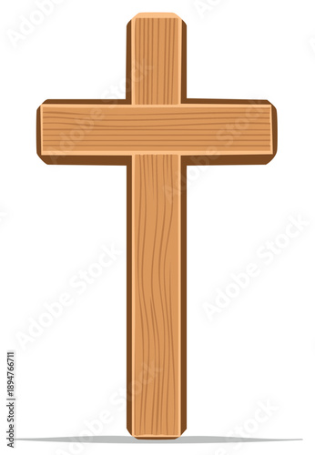 Simple wooden cross Christian religious symbol on a white background
