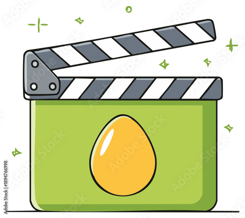 Film Slate with Egg Graphic, Movie Making, Cooking Show, Food Video, Production