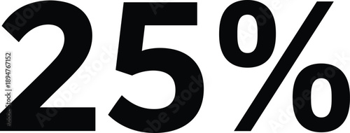 Twenty five percent discount symbol, bold 25 percent sale typography, promotional offer sign, pricing marketing concept, black vector illustration