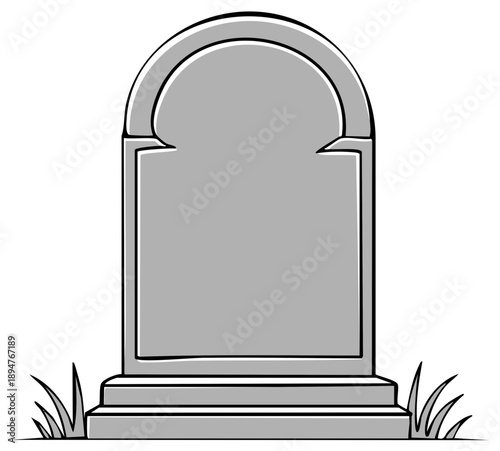 Stylized Tombstone Illustration with Grass, Gravestone Drawing for Halloween