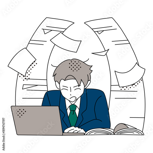 Busy Businessman Overwhelmed With Documents and Work Illustration