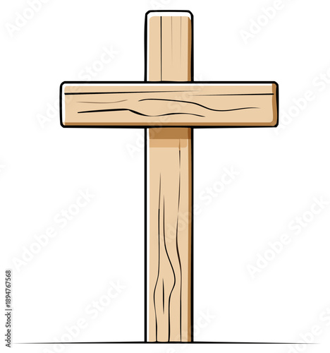 Rustic wooden cross symbol isolated illustration with simple textured design representing faith and remembrance