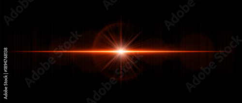 Horizontal optical flare with luminous reflections and realistic transparency. Suitable for overlays, digital lighting, and bright visual design projects.