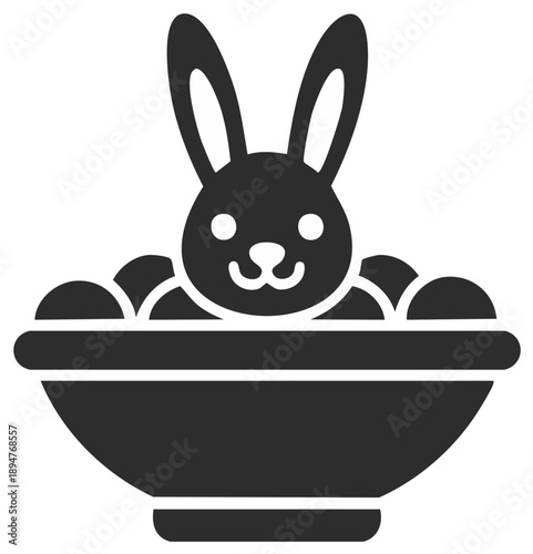 Easter bunny rabbit with eggs in a bowl graphic illustration icon