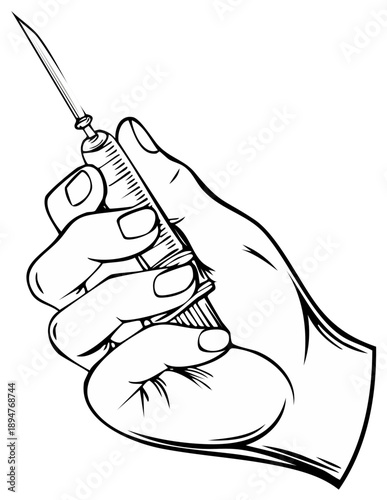 Hand Holding Syringe for Injection Medical Procedure Vector Illustration
