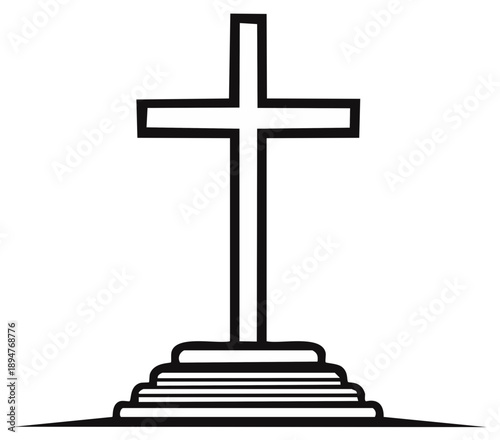 Religious Cross on Tiered Base Simple Black Line Art Christian Symbol Vector