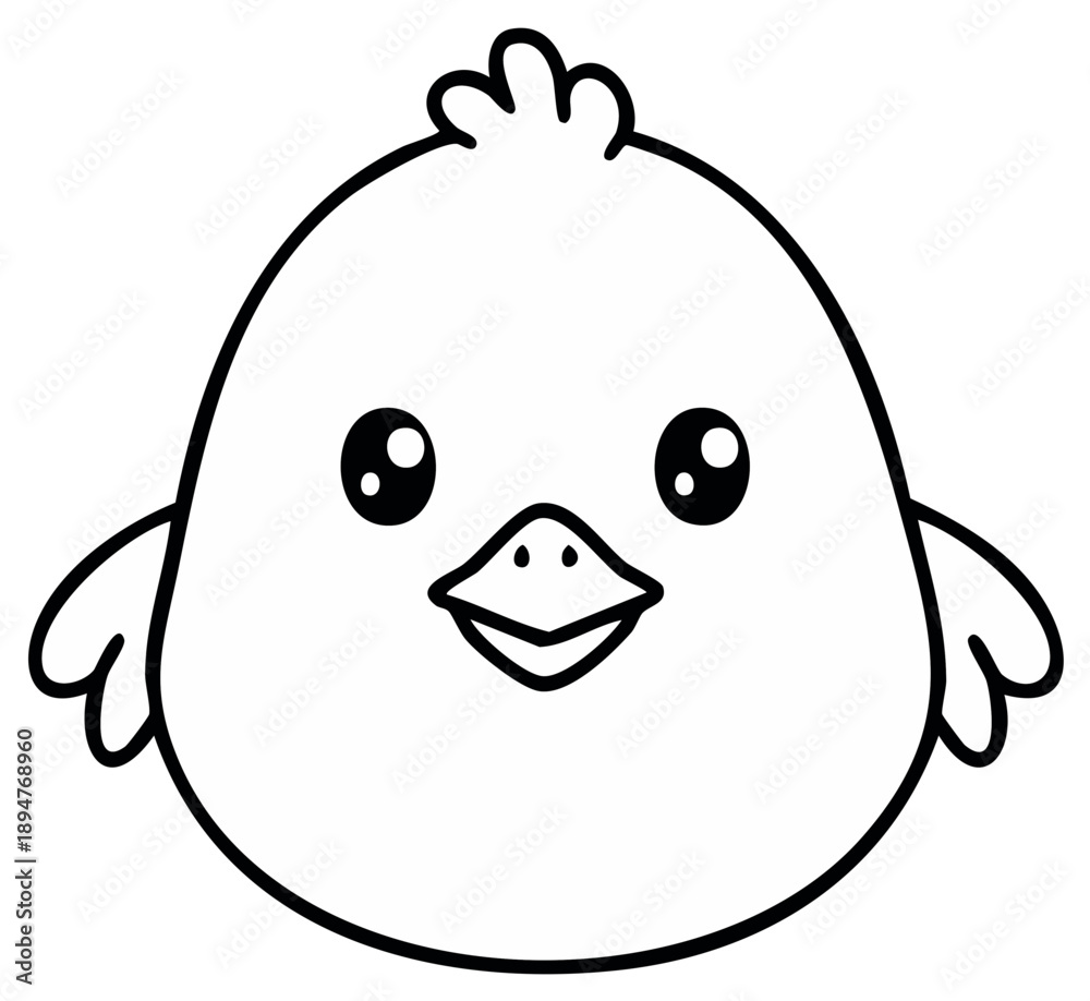 Obraz premium Cute chick illustration for coloring pages, children's print design and stickers. Simple cartoon bird outline with big eyes.