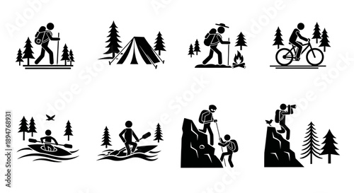 Outdoor Adventure Activities Icons Set.