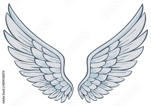 Cartoon-style illustration of two angel wings spread out.