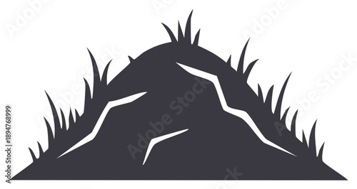 Stylized Dark Silhouette of an Anthill with Grass Blades Growing Out of It