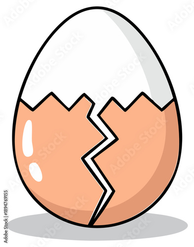 Cracked Eggshell Illustration with Broken Shell Detail - Isolated, Vector Style