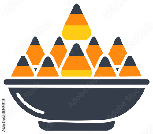 Vector icon of a bowl filled with traditional Halloween candy corn