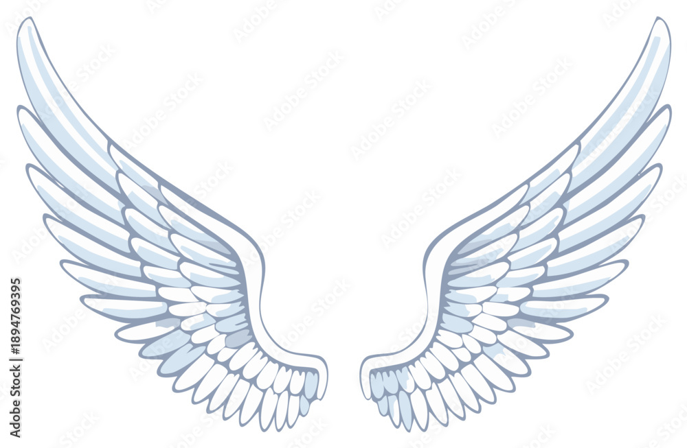 Fototapeta premium Pair of detailed white wings with a shadow effect, perfect for fantasy or religious illustrations