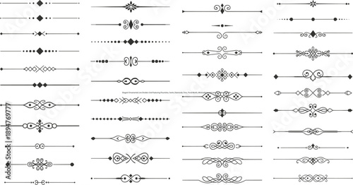 Elegant Ornamental Line Dividers Grid Featuring Flourishes, Swirls, Diamonds, Dots, Floral Motifs, Minimalist to Intricate Decorative Styles