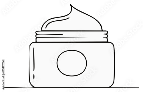 Black and white skincare cream jar illustration with smooth moisturizer.