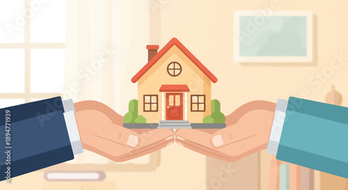 Hands holding a small house, symbolizing property ownership and care