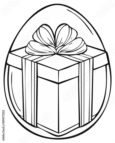 Gift box with a bow inside an egg shaped frame outline drawing art
