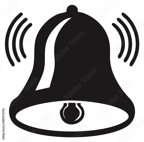 Ringing Bell Icon, Alert Notification Graphic, Sound Symbol for Alarm or Warning