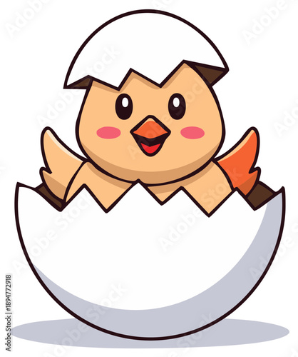 Adorable cartoon chick emerging from a cracked eggshell cute and cheerful fresh hatching animal baby bird celebrating spring season