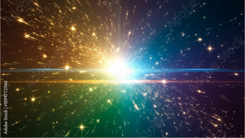 Cosmic explosion viewed from space with stars and radiant light