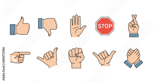 Collection of hand gestures and symbols for communication and expression.