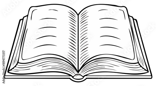 Open book sketch illustration shows pages of education stories and knowledge