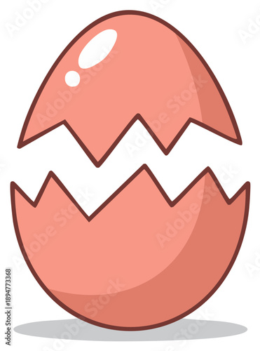 Cartoon cracked egg illustration. Hatching concept. Pink shell. Empty space.