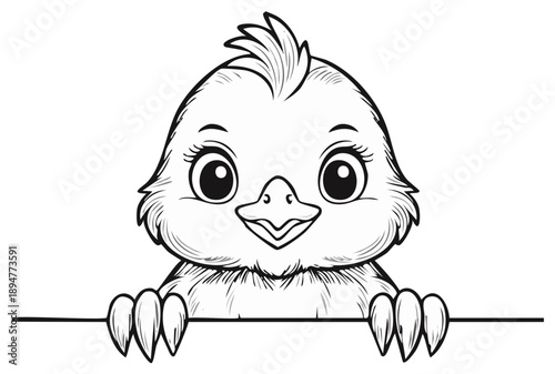 Adorable Peeking Chick Illustration with Big Eyes and Feather Detail
