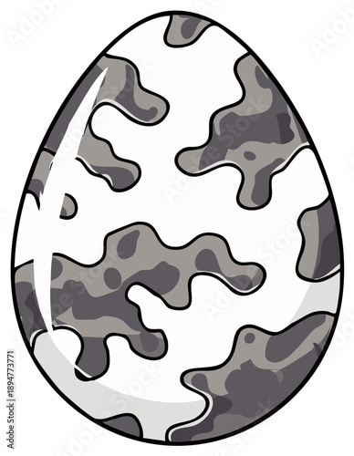 Stylized decorative egg with black and white abstract spotted cowhide pattern illustration