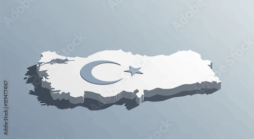 3D isometric map of Turkey with national symbols in blue and white