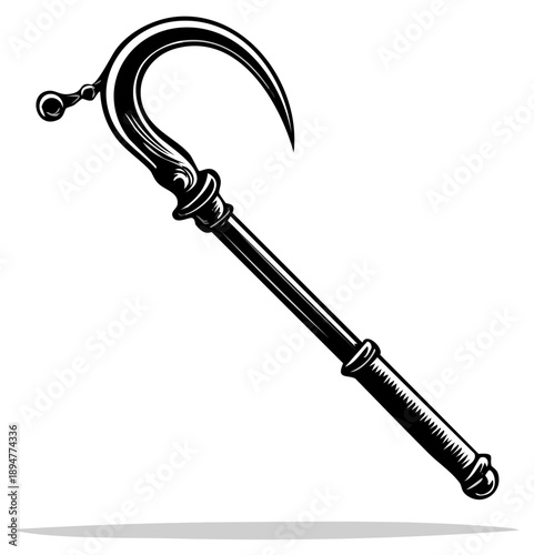 Stylized Scepter Illustration in Black and White against a White Backdrop