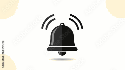 A black bell icon rings with sound waves and a soft shadow