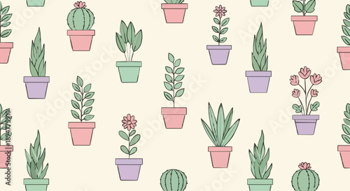 Collection of potted houseplants in various pots and shapes.