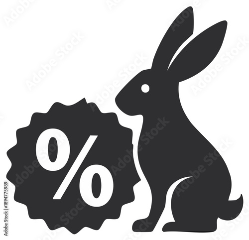 Rabbit Silhouette Next to Percentage Sign for Easter or Spring Discount Savings