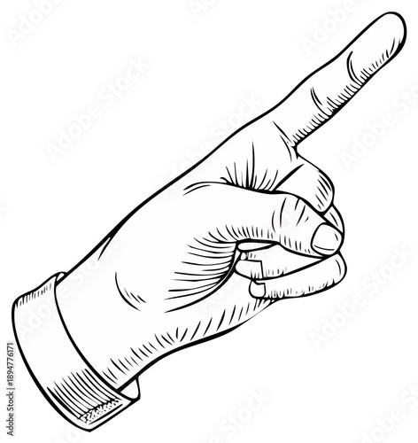 Hand with index finger pointing up, drawn illustration