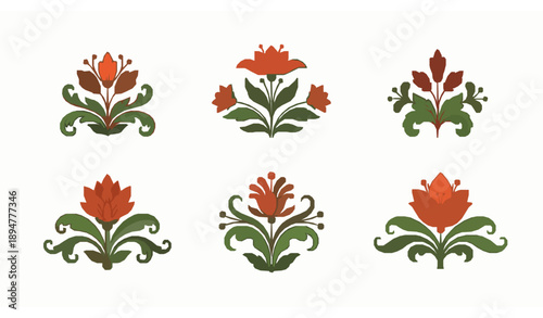 Elegant ornamental floral art vector flower illustration set